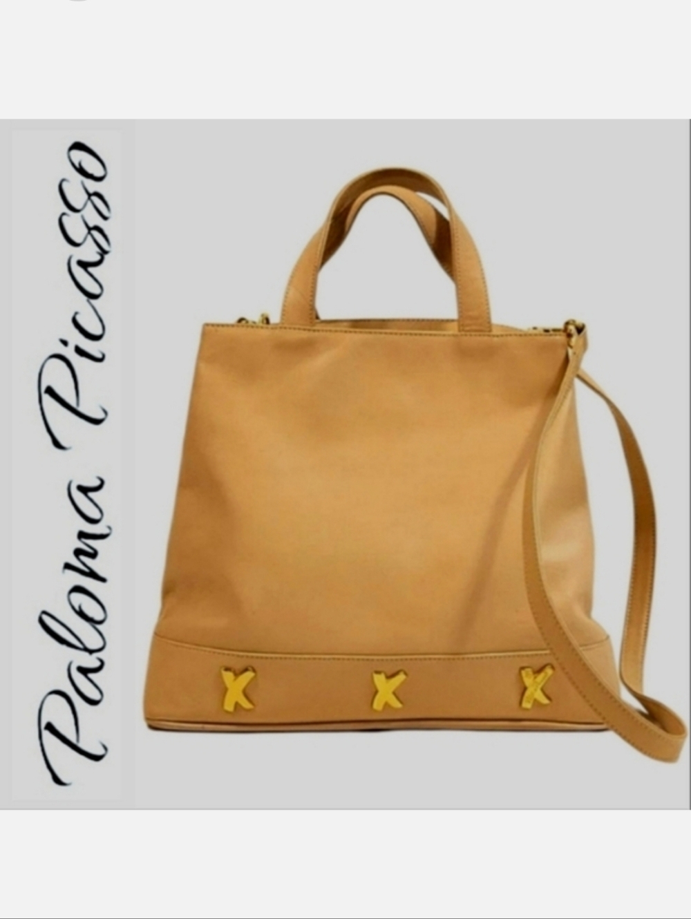 PALOMA PICASSO Vintage Signature Bottom 3 Section Leather Crossbody Bag Chestnut